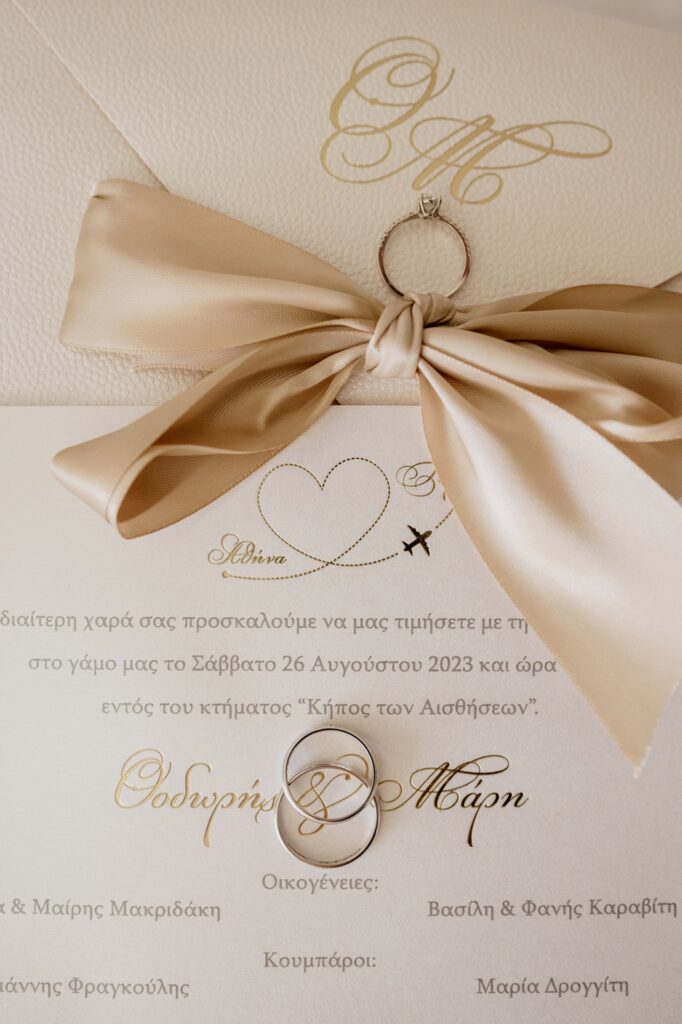 The wedding rings and invitation for Marie and Theodore's wedding | Esthesis Events