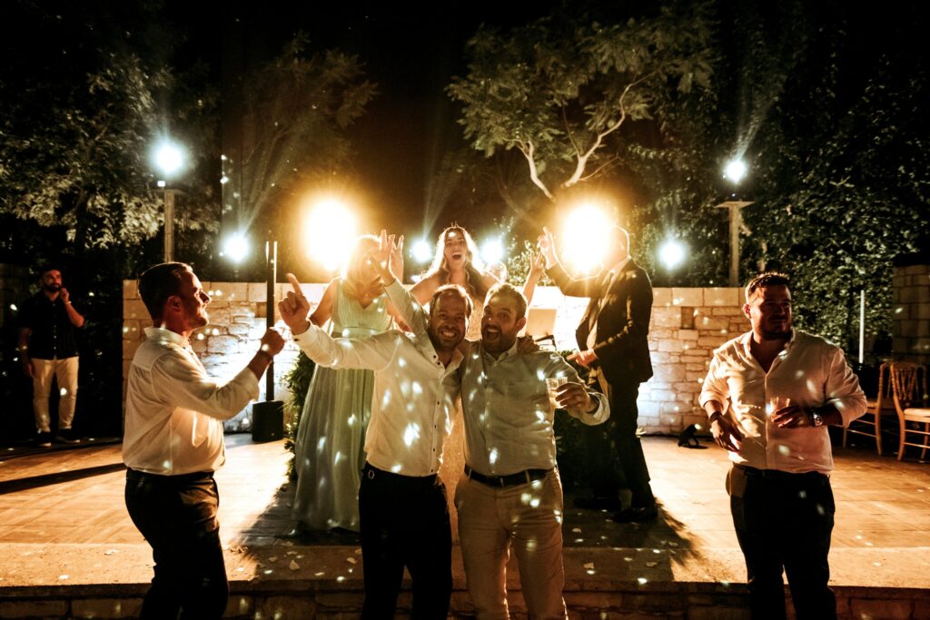Marie and Theodore with friends and family at the wedding party | Esthesis Events