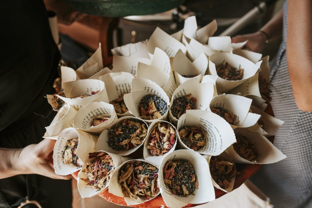 A detail shot of the rice mixture prepared for the wedding toss. | Esthesis Events A detail shot of the rice mixture prepared for the wedding toss. | Esthesis Events
