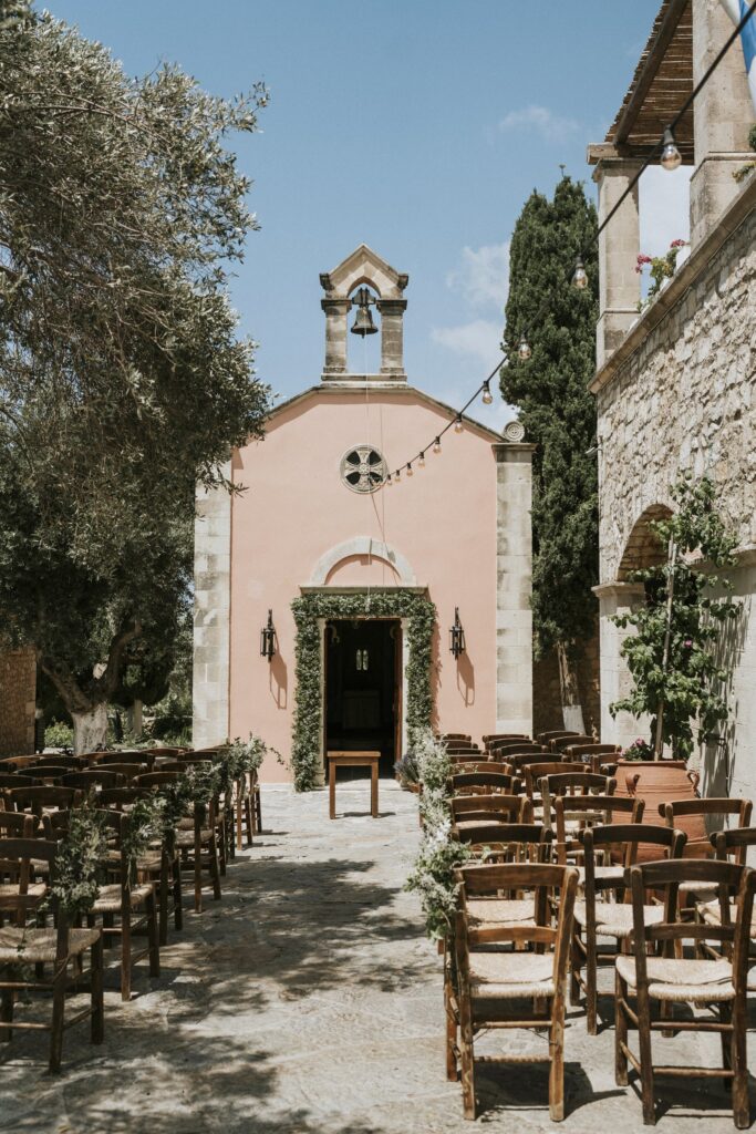 The traditional church and wedding reception setup at Agreco Farm. | Esthesis Events The traditional church and wedding reception setup at Agreco Farm. | Esthesis Events