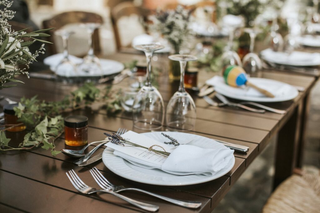 Close-up of plate and wedding menu at Agreco Farm. | Esthesis Events Close-up of plate and wedding menu at Agreco Farm. | Esthesis Events