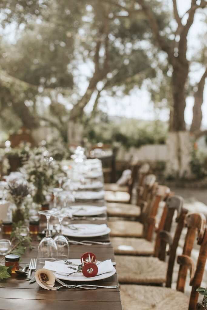 Reception table place settings and floral decor at Agreco Farm. | Esthesis Events Reception table place settings and floral decor at Agreco Farm. | Esthesis Events