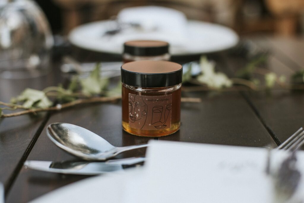 Wedding favors of local thyme honey at Agreco Farm. | Esthesis Events Wedding favors of local thyme honey at Agreco Farm. | Esthesis Events