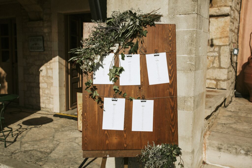 Wedding guest table seating chart at Agreco Farm. | Esthesis Events Wedding guest table seating chart at Agreco Farm. | Esthesis Events