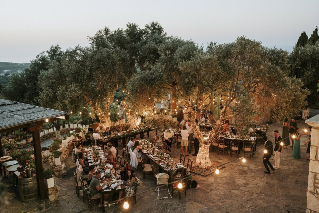 Panoramic wedding reception feast at Agreco Farm. | Esthesis Events Panoramic wedding reception feast at Agreco Farm. | Esthesis Events