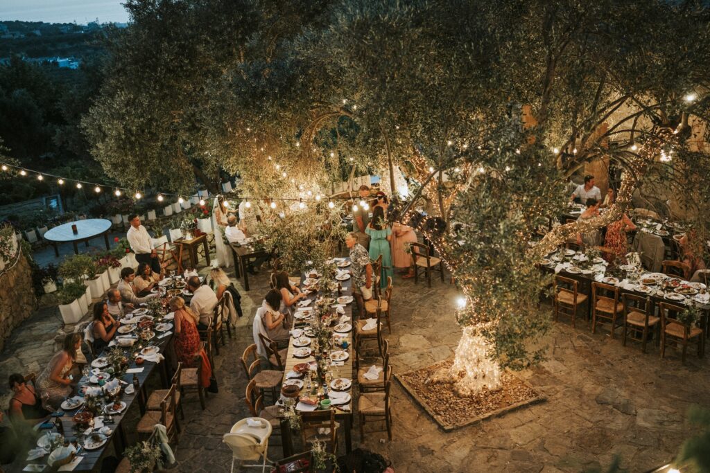 Outdoor wedding reception feast setup at Agreco Farm. | Esthesis Events Outdoor wedding reception feast setup at Agreco Farm. | Esthesis Events